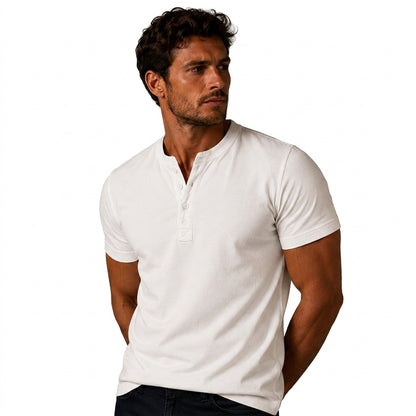 Hombre Camiseta Henley Manga Corta Cuello Redondo Tres Botones-T-shirt for men-Casaluzia