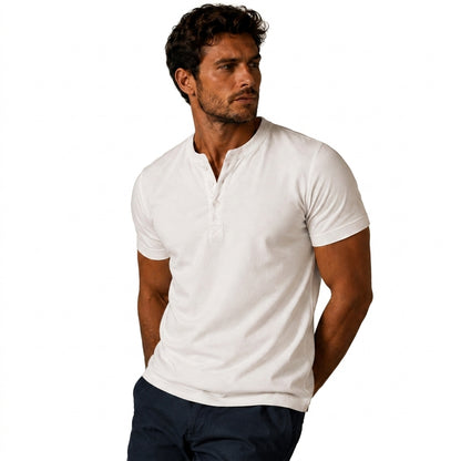 Hombre Camiseta Henley Manga Corta Cuello Redondo Tres Botones-T-shirt for men-Casaluzia
