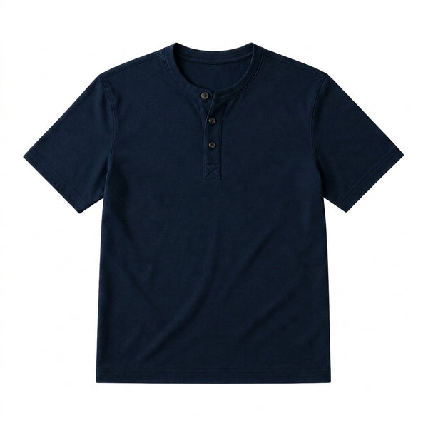 Hombre Camiseta Henley Manga Corta Cuello Redondo Tres Botones