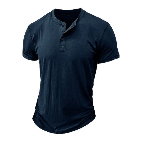 Hombre Camiseta Henley Manga Corta Cuello Redondo Tres Botones