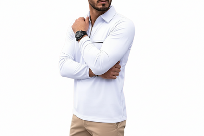 Hombre Camiseta Polo de Manga Larga con Cremallera Media y Bolsillo en el Pecho-Shirts for men-Casaluzia