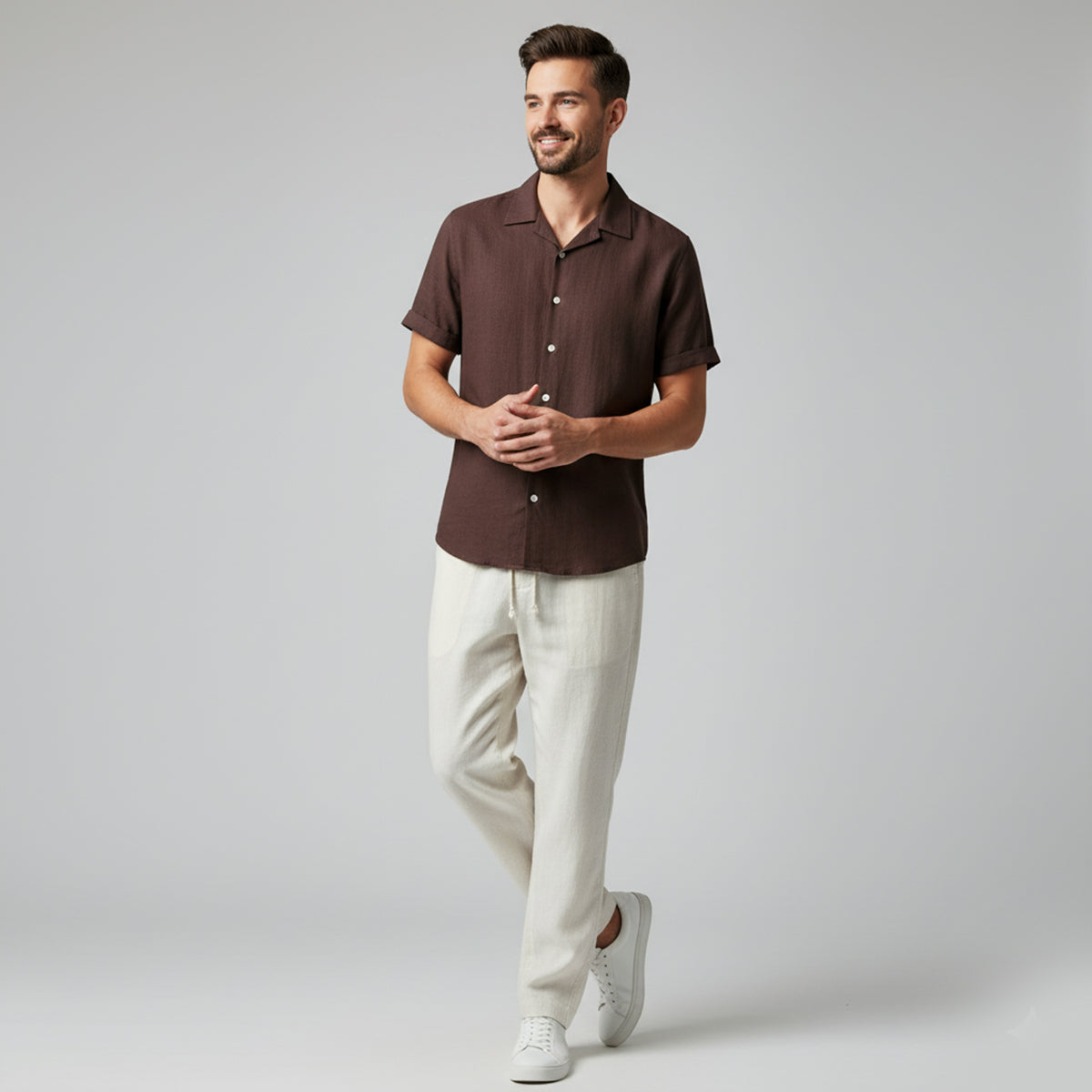 Hombre Conjunto de Camisa de Manga Corta con Cuello de Solapa y Pantalón con Cintura Elástica-Sets for Men-Casaluzia