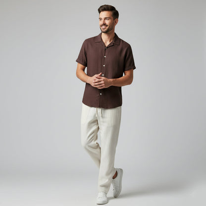 Hombre Conjunto de Camisa de Manga Corta con Cuello de Solapa y Pantalón con Cintura Elástica-Sets for Men-Casaluzia