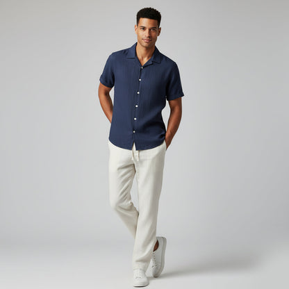 Hombre Conjunto de Camisa de Manga Corta con Cuello de Solapa y Pantalón con Cintura Elástica-Sets for Men-Casaluzia