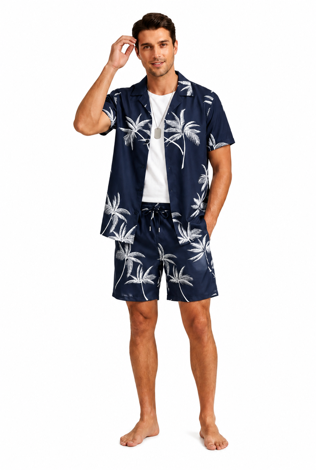 Hombre Conjunto de Camisa de Manga Corta y Shorts con Estampado de Palmeras-Sets for Men-Casaluzia