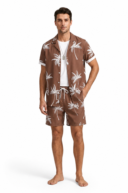 Hombre Conjunto de Camisa de Manga Corta y Shorts con Estampado de Palmeras-Sets for Men-Casaluzia
