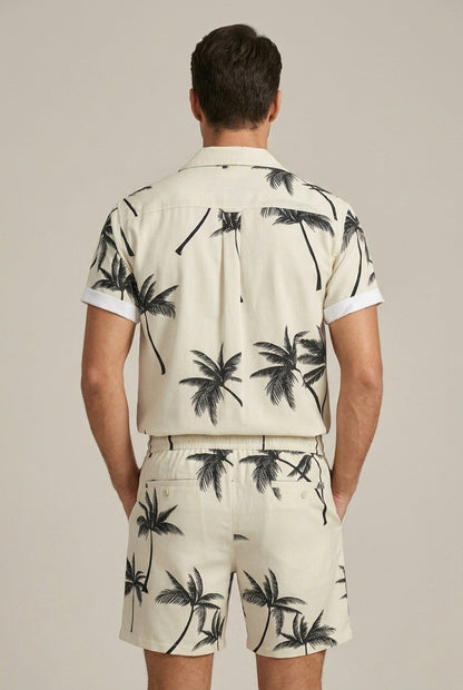 Hombre Conjunto de Camisa de Manga Corta y Shorts con Estampado de Palmeras-Sets for Men-Casaluzia