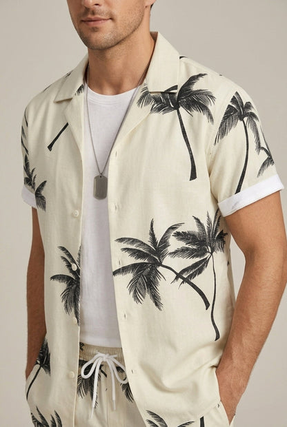 Hombre Conjunto de Camisa de Manga Corta y Shorts con Estampado de Palmeras-Sets for Men-Casaluzia