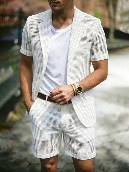 Hombre Conjunto de Chaqueta de Manga Corta y Pantalones Cortos con Textura de Malla-Sets for Men-Casaluzia