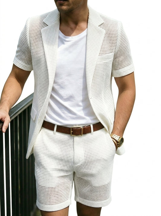 Hombre Conjunto de Chaqueta de Manga Corta y Pantalones Cortos con Textura de Malla-Sets for Men-Casaluzia
