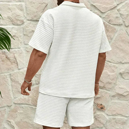 Hombre Conjunto de Polo con Cremallera y Pantalones Cortos con Textura de Cuadrícula-Sets for Men-Casaluzia