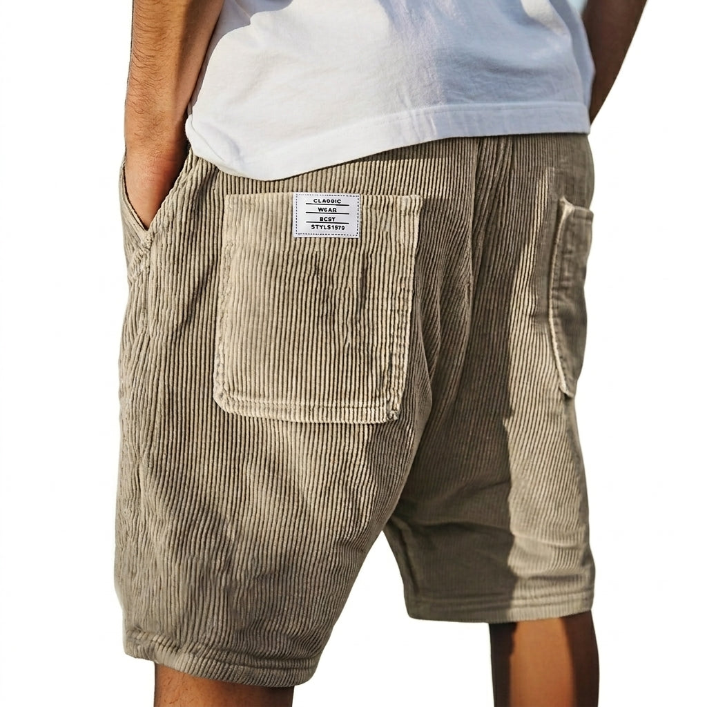Hombre Pantalones Cortos con Textura Acanalada y Bolsillos Traseros de Parche-Shorts for men-Casaluzia