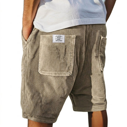 Hombre Pantalones Cortos con Textura Acanalada y Bolsillos Traseros de Parche-Shorts for men-Casaluzia
