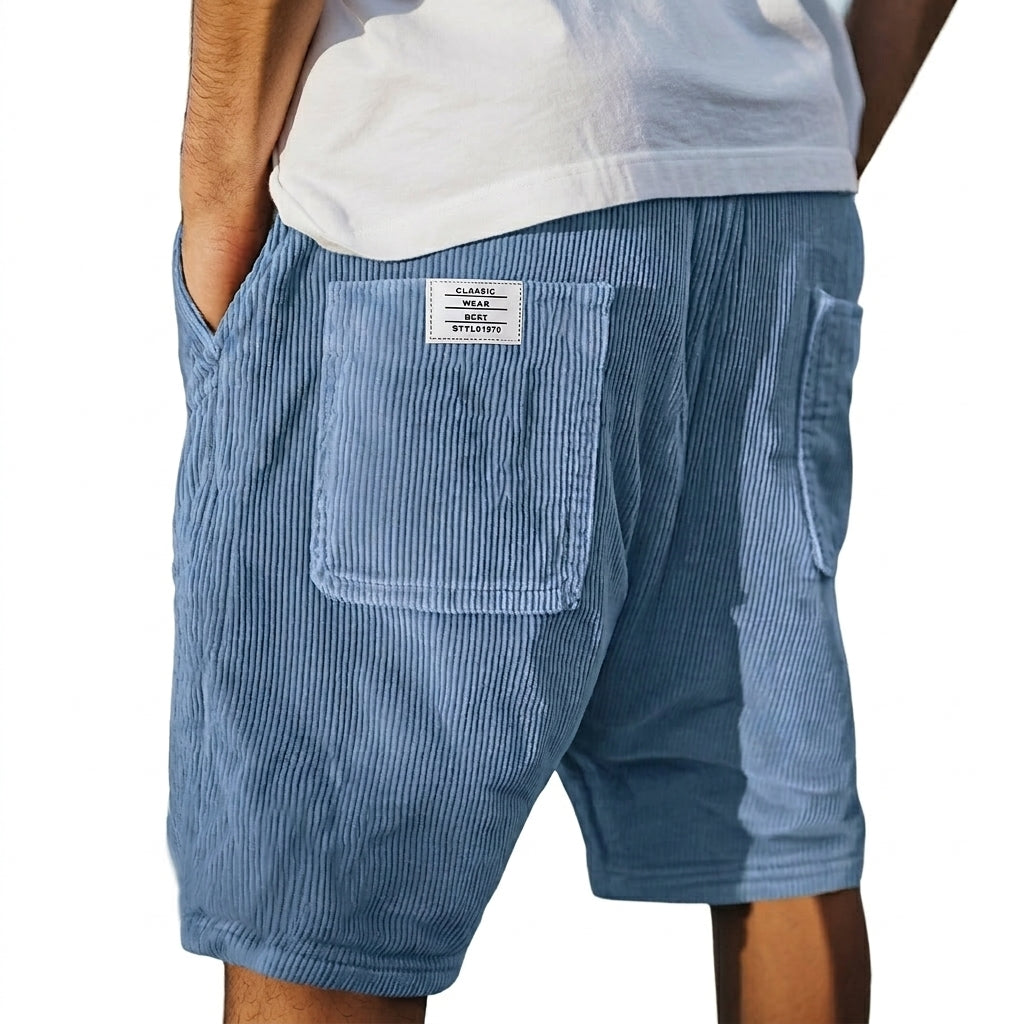 Hombre Pantalones Cortos con Textura Acanalada y Bolsillos Traseros de Parche-Shorts for men-Casaluzia