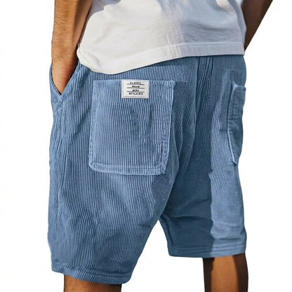 Hombre Pantalones Cortos con Textura Acanalada y Bolsillos Traseros de Parche-Shorts for men-Casaluzia