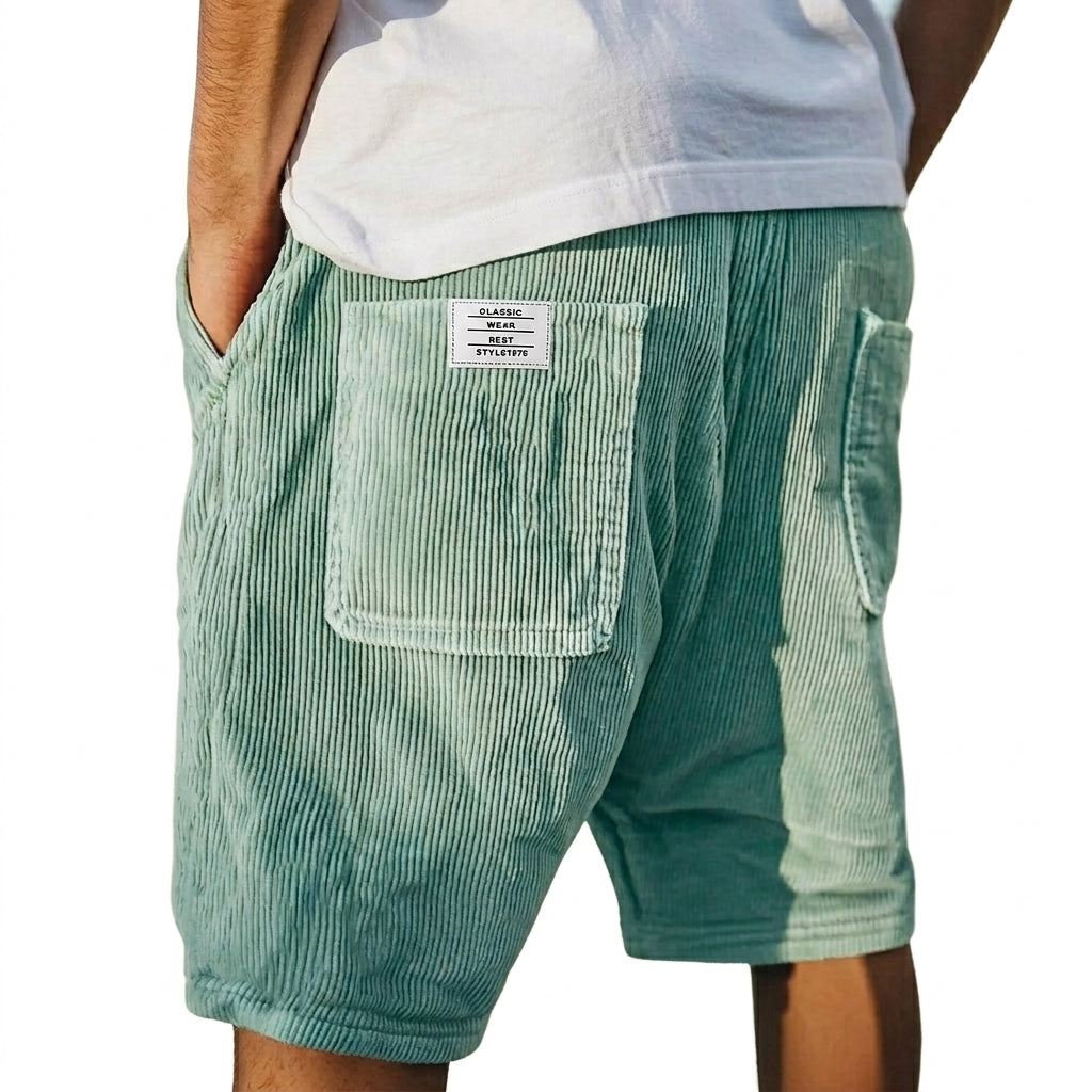 Hombre Pantalones Cortos con Textura Acanalada y Bolsillos Traseros de Parche-Shorts for men-Casaluzia