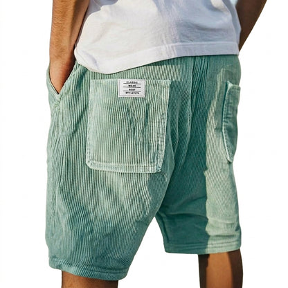 Hombre Pantalones Cortos con Textura Acanalada y Bolsillos Traseros de Parche-Shorts for men-Casaluzia