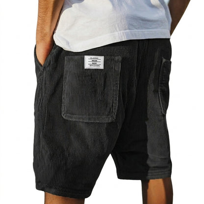 Hombre Pantalones Cortos con Textura Acanalada y Bolsillos Traseros de Parche-Shorts for men-Casaluzia
