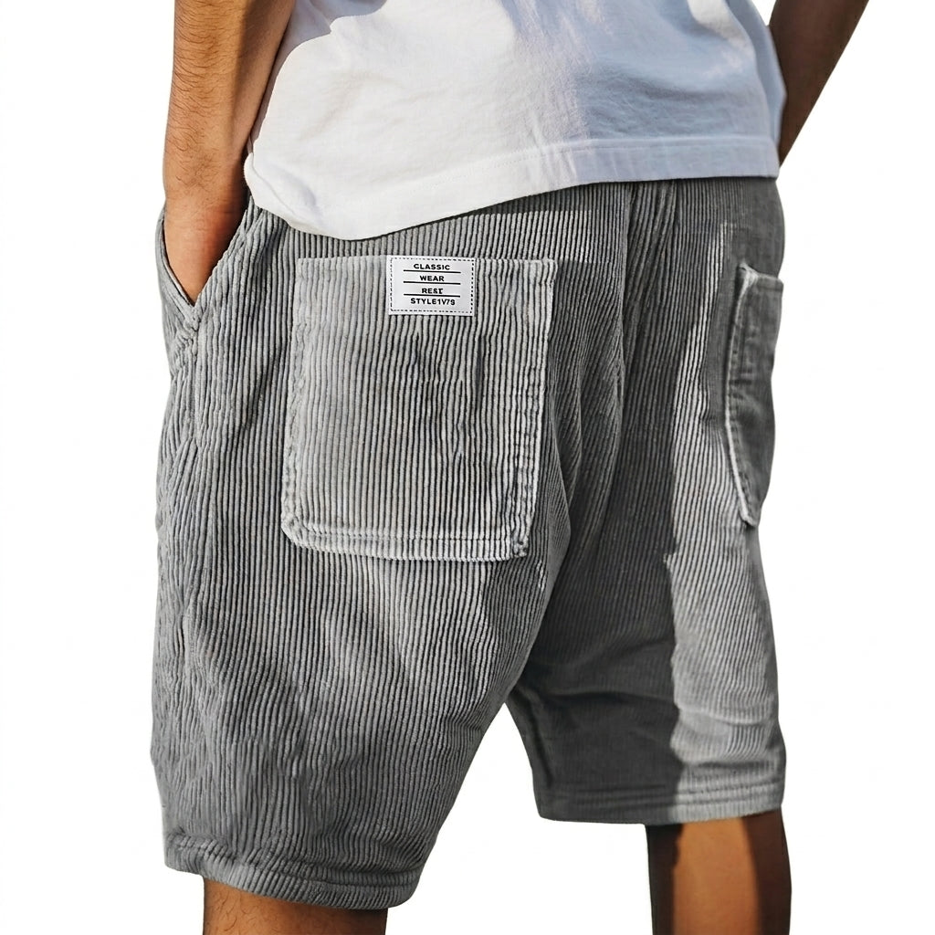 Hombre Pantalones Cortos con Textura Acanalada y Bolsillos Traseros de Parche-Shorts for men-Casaluzia