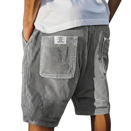 Hombre Pantalones Cortos con Textura Acanalada y Bolsillos Traseros de Parche-Shorts for men-Casaluzia