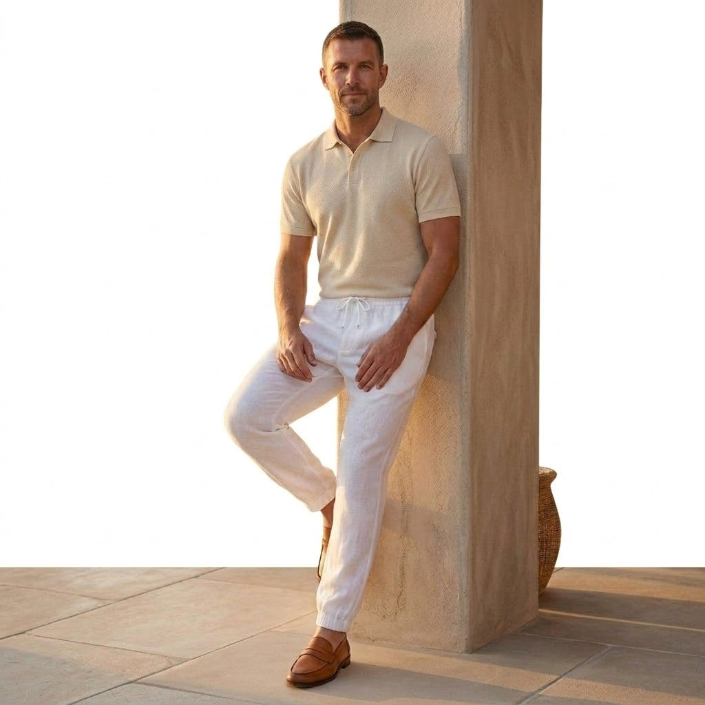 Hombre pantalones jogger con cintura elástica, cordón y puños elásticos-Pant for Men-Casaluzia