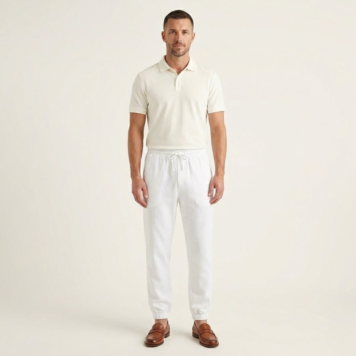 Hombre pantalones jogger con cintura elástica, cordón y puños elásticos-Pant for Men-Casaluzia