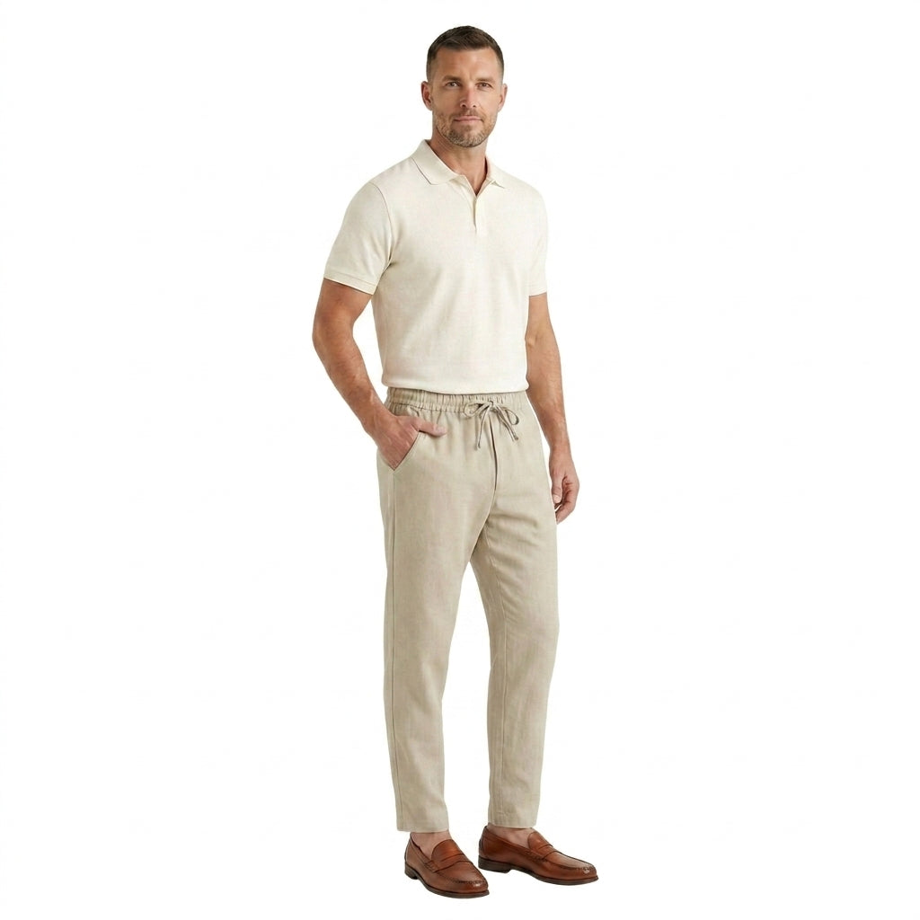 Hombre pantalones jogger con cintura elástica, cordón y puños elásticos-Pant for Men-Casaluzia