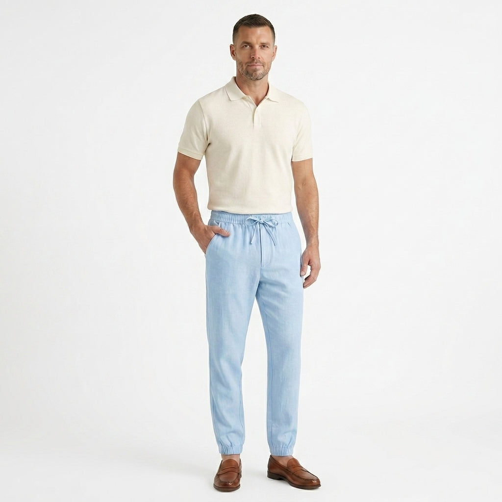 Hombre pantalones jogger con cintura elástica, cordón y puños elásticos-Pant for Men-Casaluzia