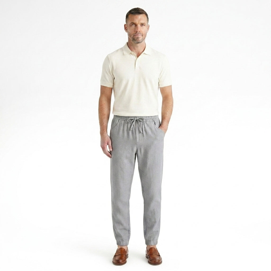 Hombre pantalones jogger con cintura elástica, cordón y puños elásticos-Pant for Men-Casaluzia