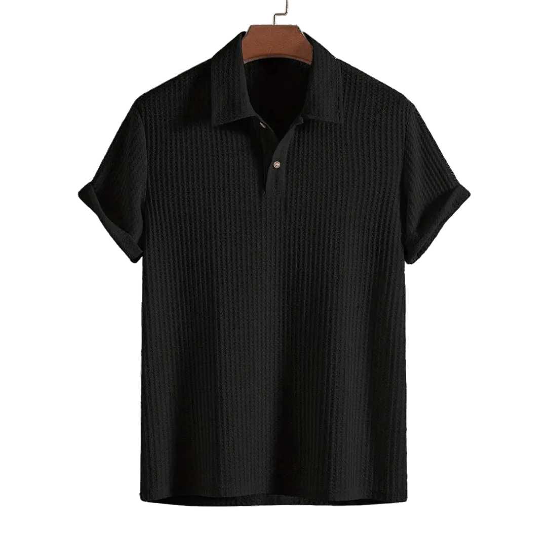 Hombre Polo de Manga Corta con Textura y Tapeta de Botones-T-shirt for men-Casaluzia