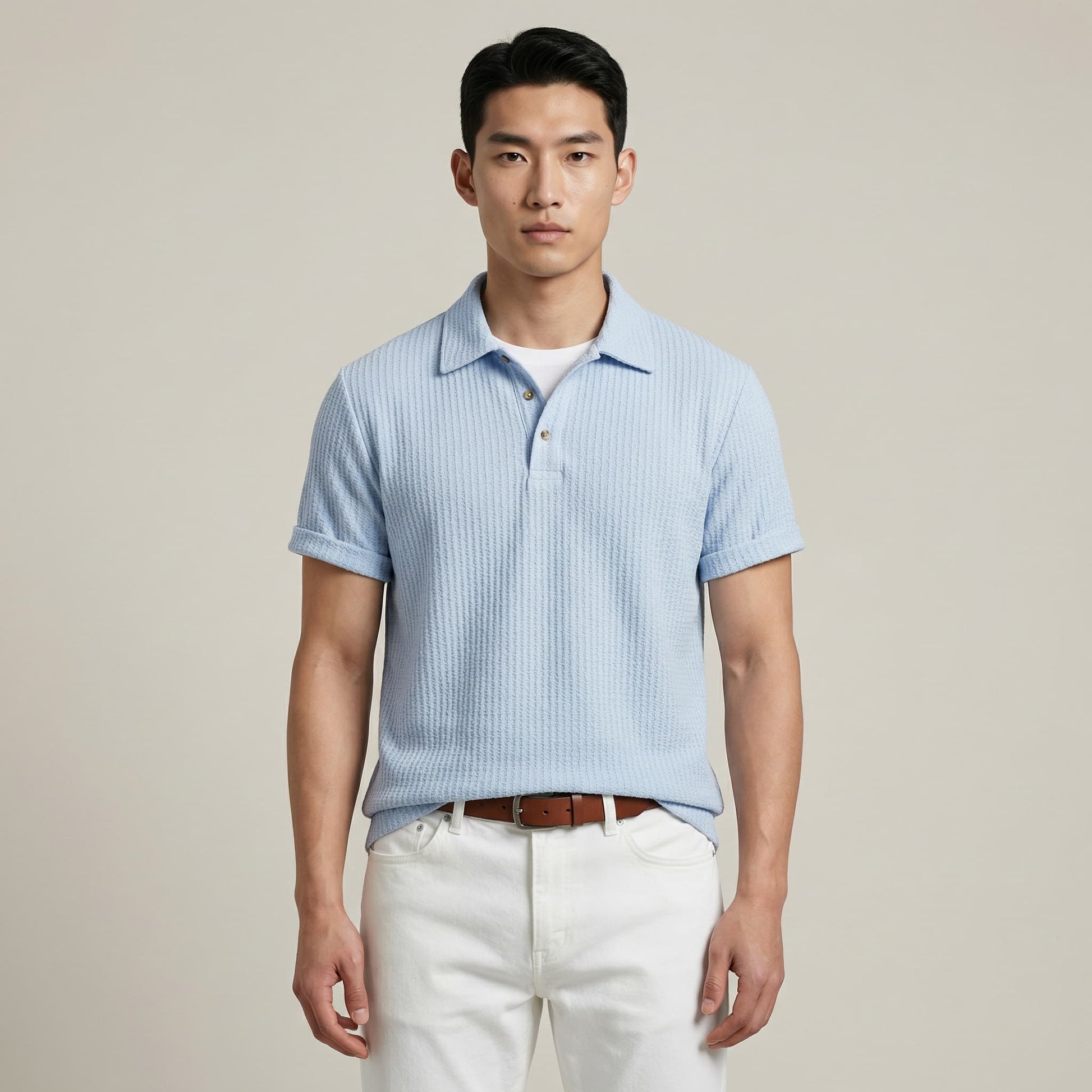 Hombre Polo de Manga Corta con Textura y Tapeta de Botones-T-shirt for men-Casaluzia