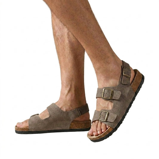 Hombre Sandalias con tres correas y hebillas metálicas-Footwear for men-Casaluzia