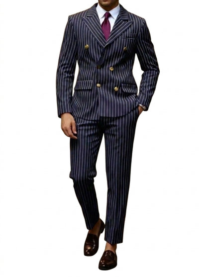 Hombre Traje de dos piezas con raya diplomática y solapas de pico-Suits for men-Casaluzia