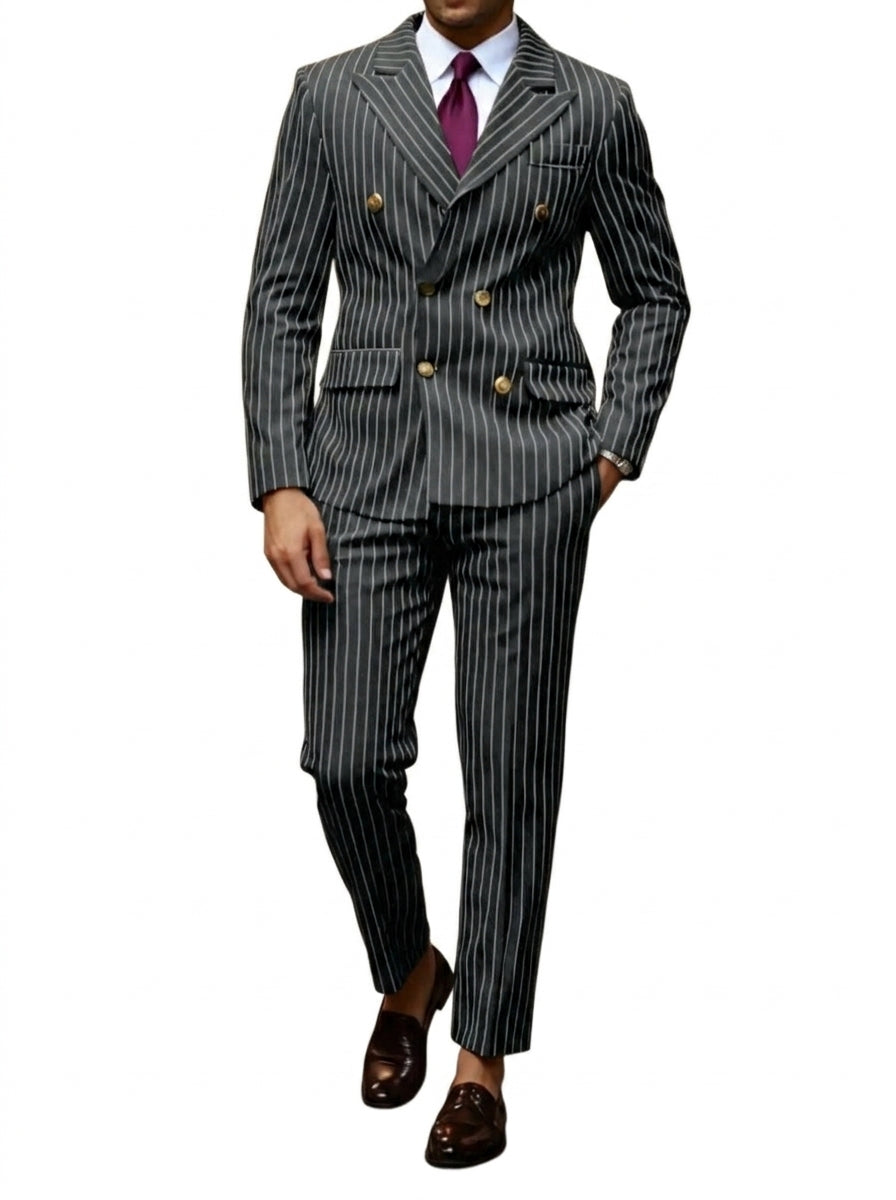 Hombre Traje de dos piezas con raya diplomática y solapas de pico-Suits for men-Casaluzia