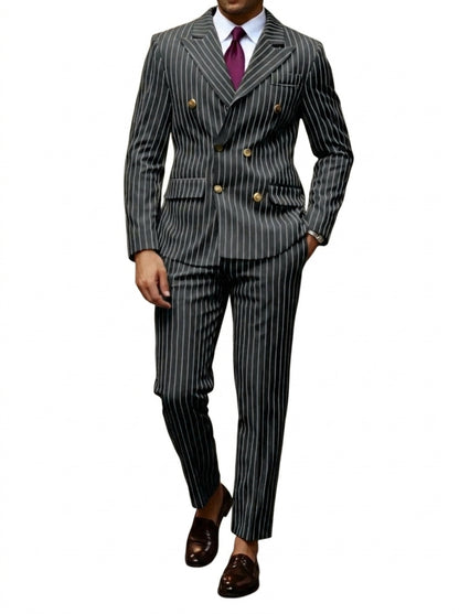 Hombre Traje de dos piezas con raya diplomática y solapas de pico-Suits for men-Casaluzia