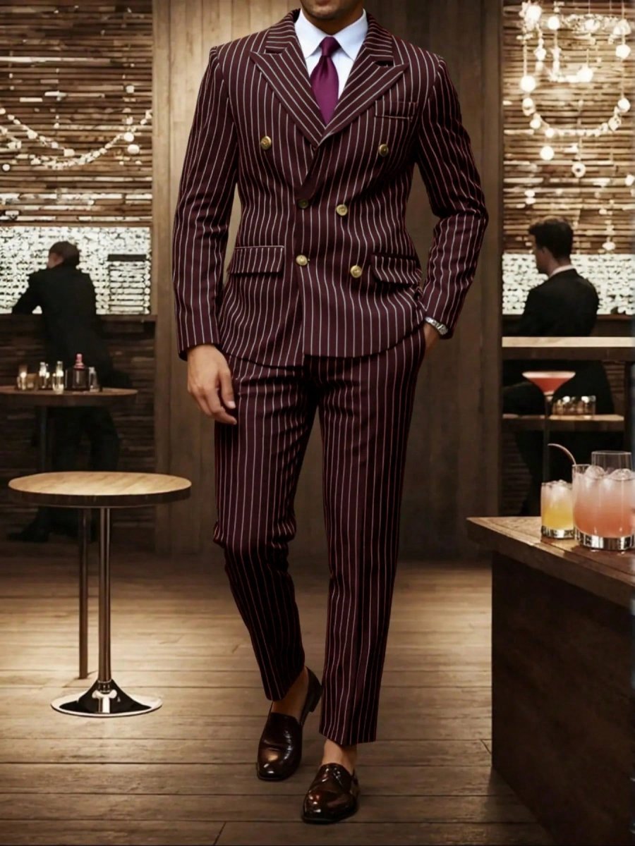 Hombre Traje de dos piezas con raya diplomática y solapas de pico-Suits for men-Casaluzia