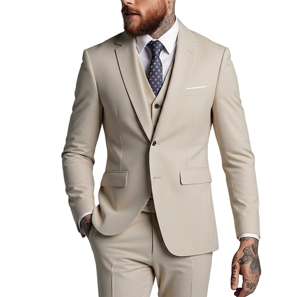 Hombre Traje de tres piezas con solapas de muesca y bolsillos con solapa-Sets for Men-Casaluzia