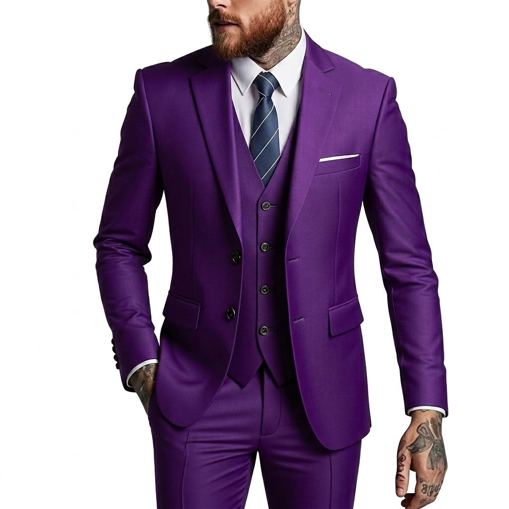 Hombre Traje de tres piezas con solapas de muesca y bolsillos con solapa-Sets for Men-Casaluzia
