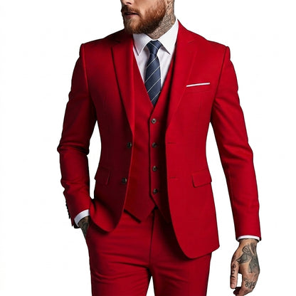Hombre Traje de tres piezas con solapas de muesca y bolsillos con solapa-Sets for Men-Casaluzia