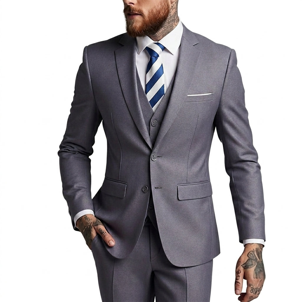 Hombre Traje de tres piezas con solapas de muesca y bolsillos con solapa-Sets for Men-Casaluzia