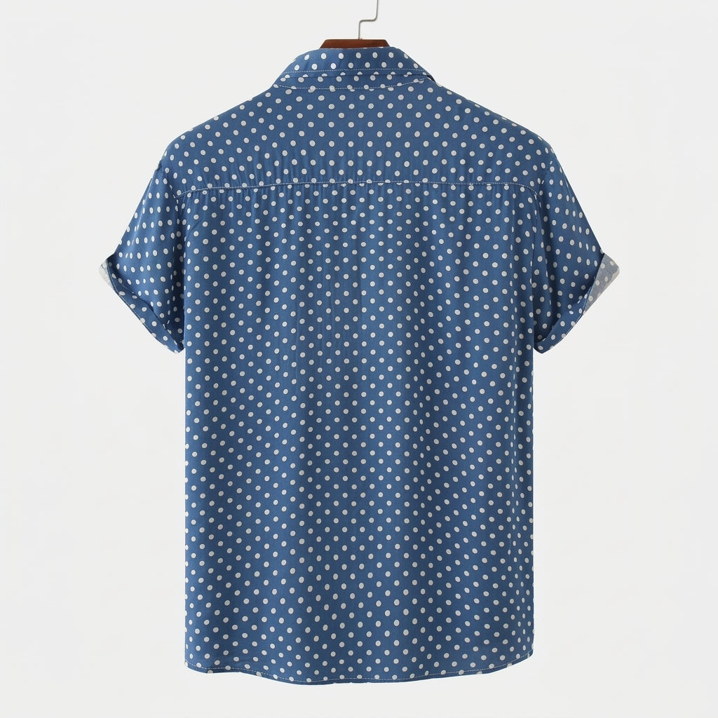 Hombres Camisa de manga corta con estampado de lunares y cuello camisero-Shirts for men-Casaluzia