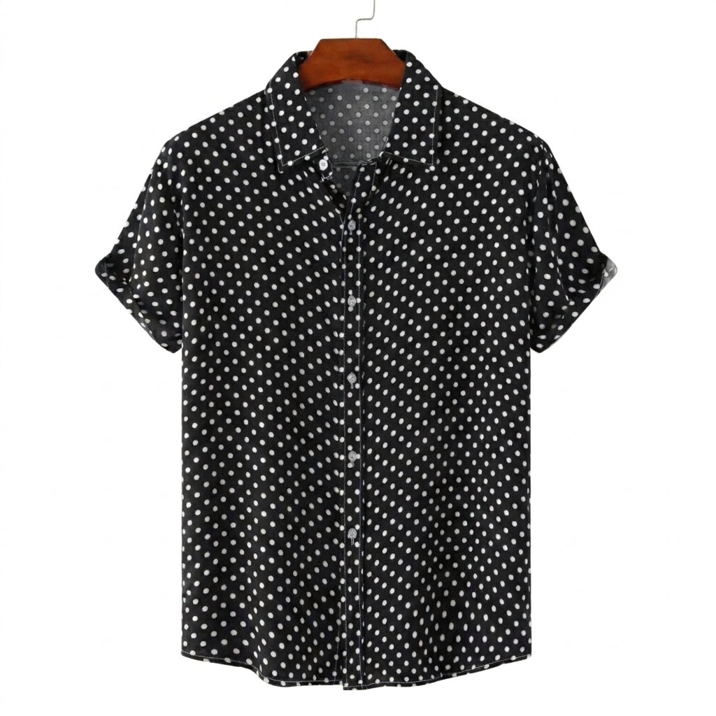 Hombres Camisa de manga corta con estampado de lunares y cuello camisero-Shirts for men-Casaluzia