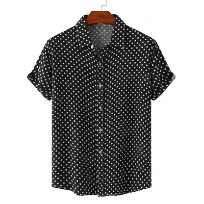 Hombres Camisa de manga corta con estampado de lunares y cuello camisero-Shirts for men-Casaluzia