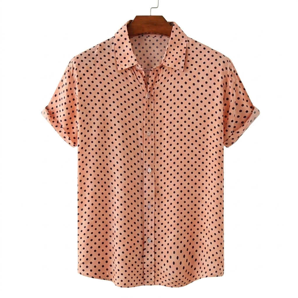 Hombres Camisa de manga corta con estampado de lunares y cuello camisero-Shirts for men-Casaluzia