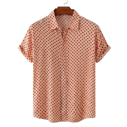 Hombres Camisa de manga corta con estampado de lunares y cuello camisero-Shirts for men-Casaluzia