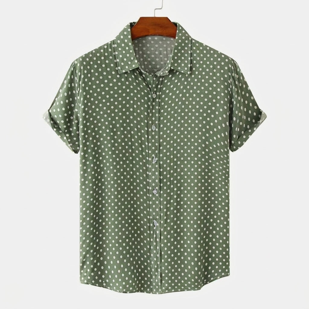 Hombres Camisa de manga corta con estampado de lunares y cuello camisero-Shirts for men-Casaluzia