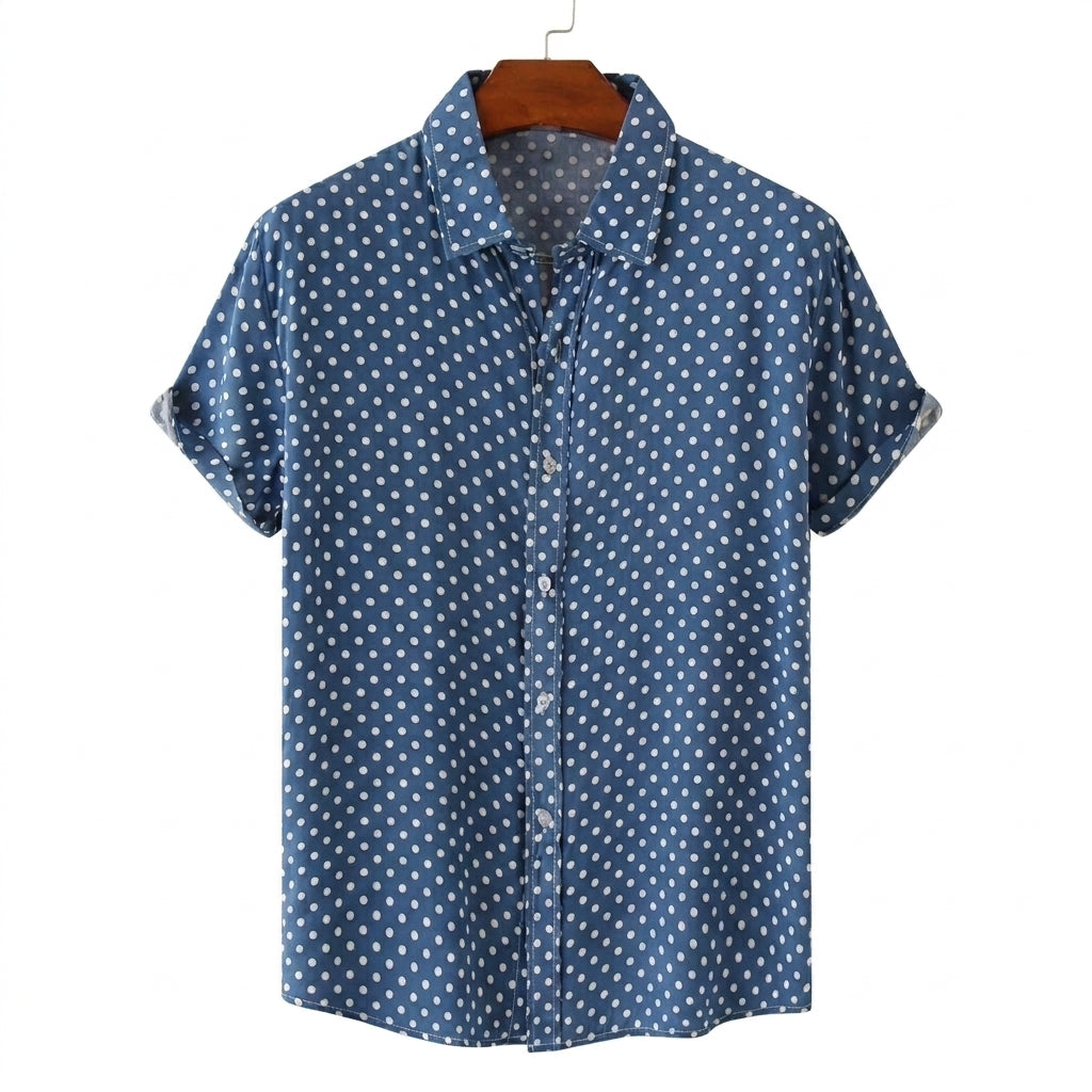 Hombres Camisa de manga corta con estampado de lunares y cuello camisero-Shirts for men-Casaluzia