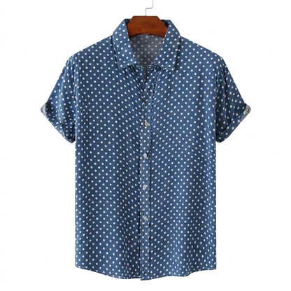 Hombres Camisa de manga corta con estampado de lunares y cuello camisero-Shirts for men-Casaluzia