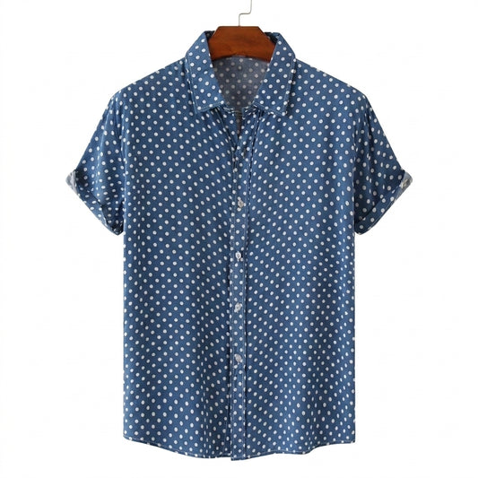 Hombres Camisa de manga corta con estampado de lunares y cuello camisero-Shirts for men-Casaluzia