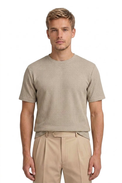 Hombres Camiseta con cuello redondo y textura de nido de abeja-t-shirt for men-Casaluzia